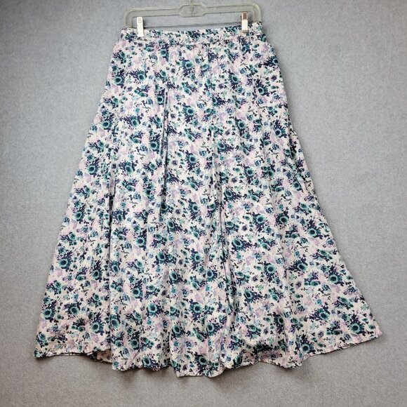 Garnet Hill Skirt Womens Size 6 Floral Maxi Broomstick Cottage Whimsical Silk - Picture 1 of 10